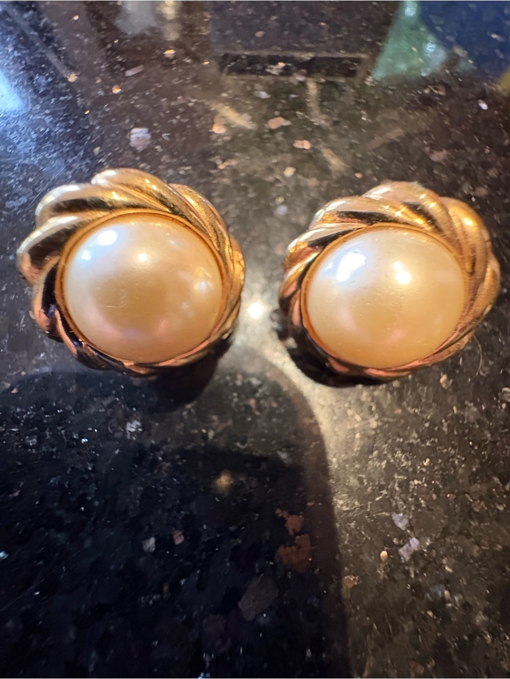 Kenneth Jay Lane Faux Gold Pearl Dome Pierce  Earrings